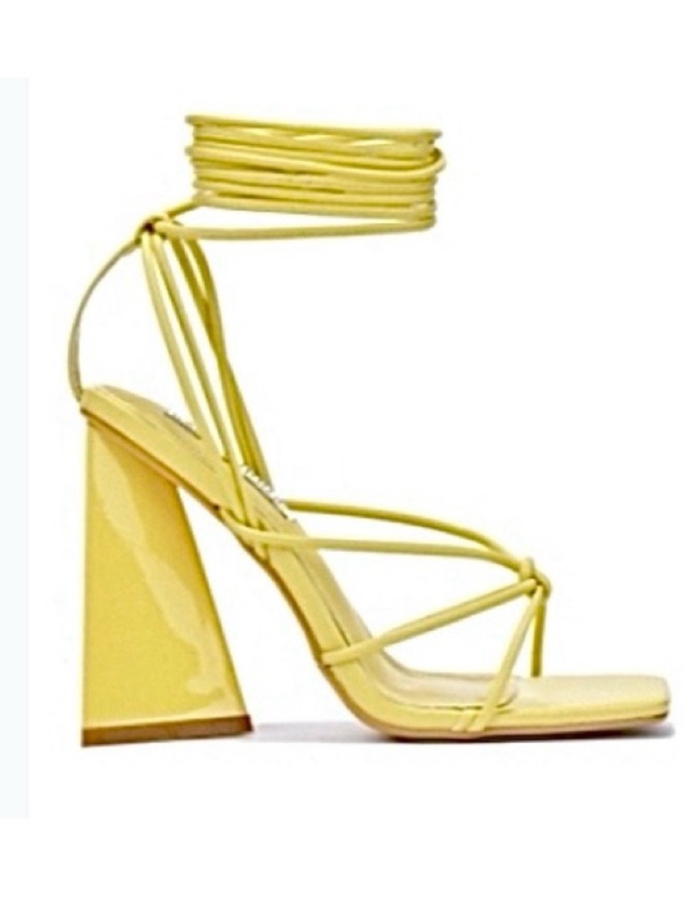 🆕- Cape Ribbon- Yellow Square Toe Block Heels With Tie Leg. Size: 7.5
